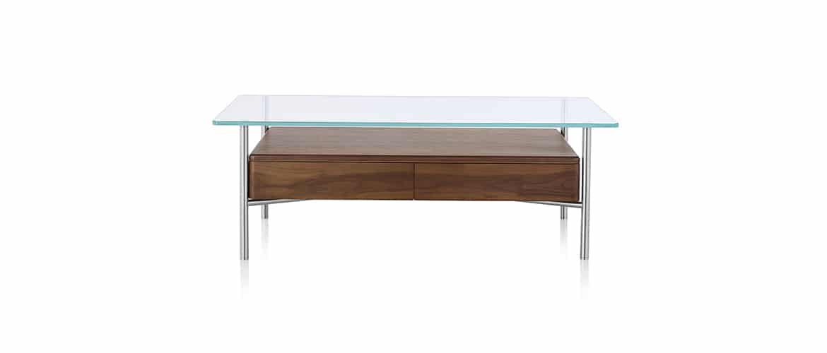 Table en bois avec plateau en verre Herman Miller